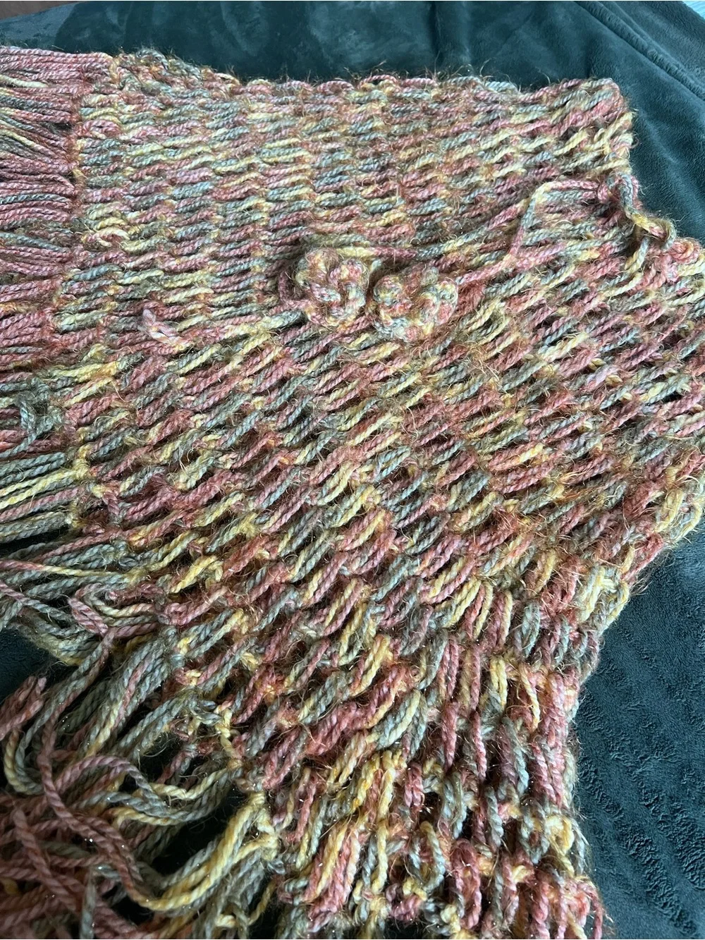 Vintage Knit Fringe Poncho